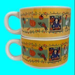 2 Barbara Olsen Cups Mugs Bon Apetit For Soup Cereal Pasta Italian Culinary